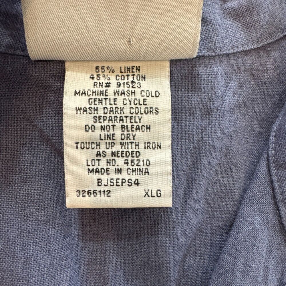 Blair XL Linen Cotton Dusty Blue Button Front Short Sleeve Top Beach Casual - Picture 11 of 15
